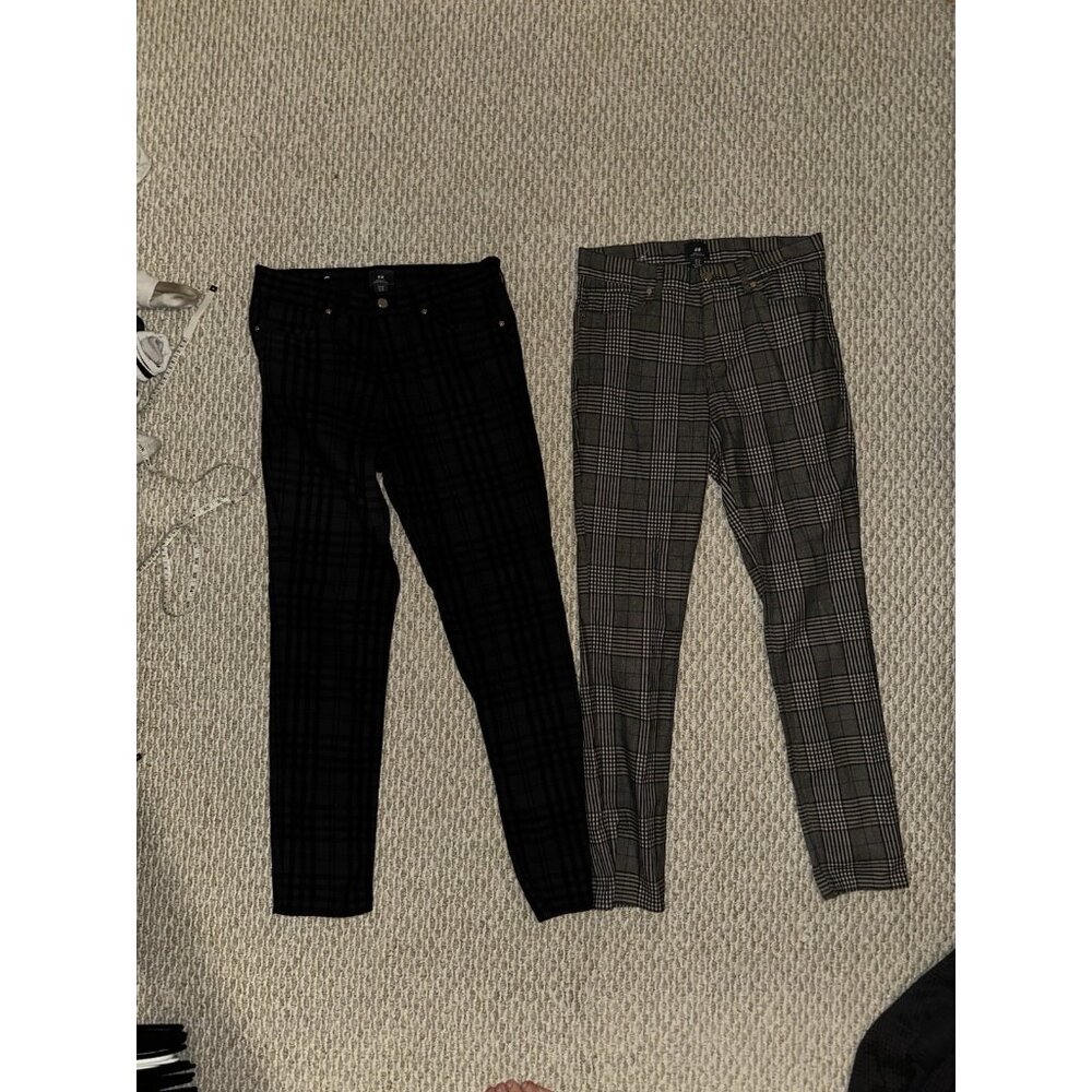 H&M Men’s Slim Fit Pants Bundle – 30x30 – Plaid Black & Gray Check